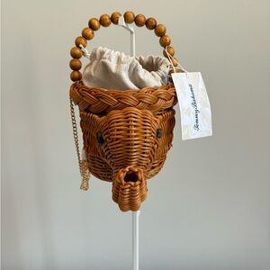 Tommy Bahama Brown Wicker Elephant Crossbody Bag with Beaded Handle